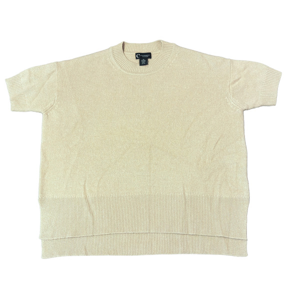 Bloomingdale's 100% Cashmere Knit Ivory Short Sleeve Sweater Women's Extra Small - Picture 1 of 13